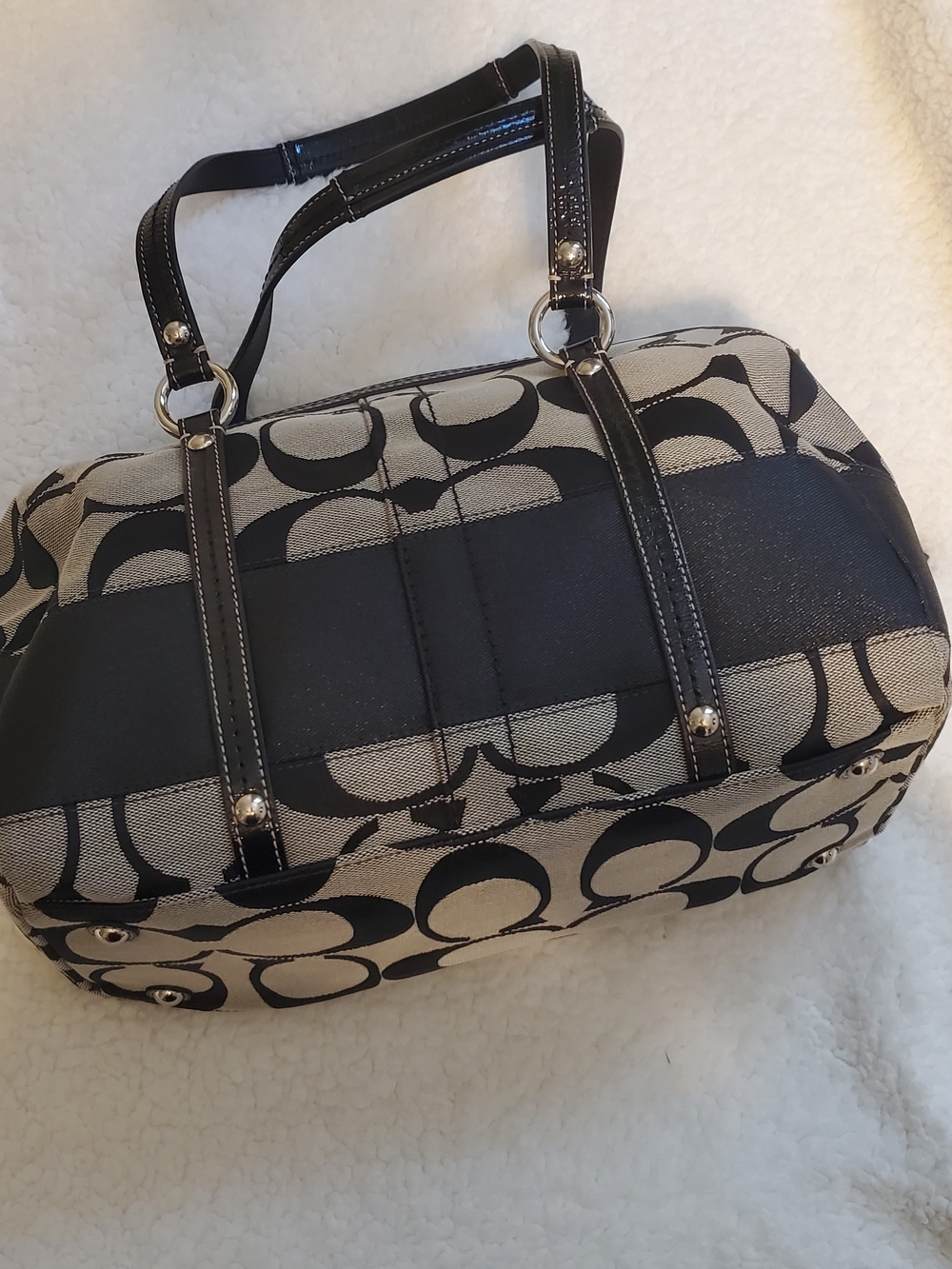 Coach Black and Beige Signature Shoulder Bag